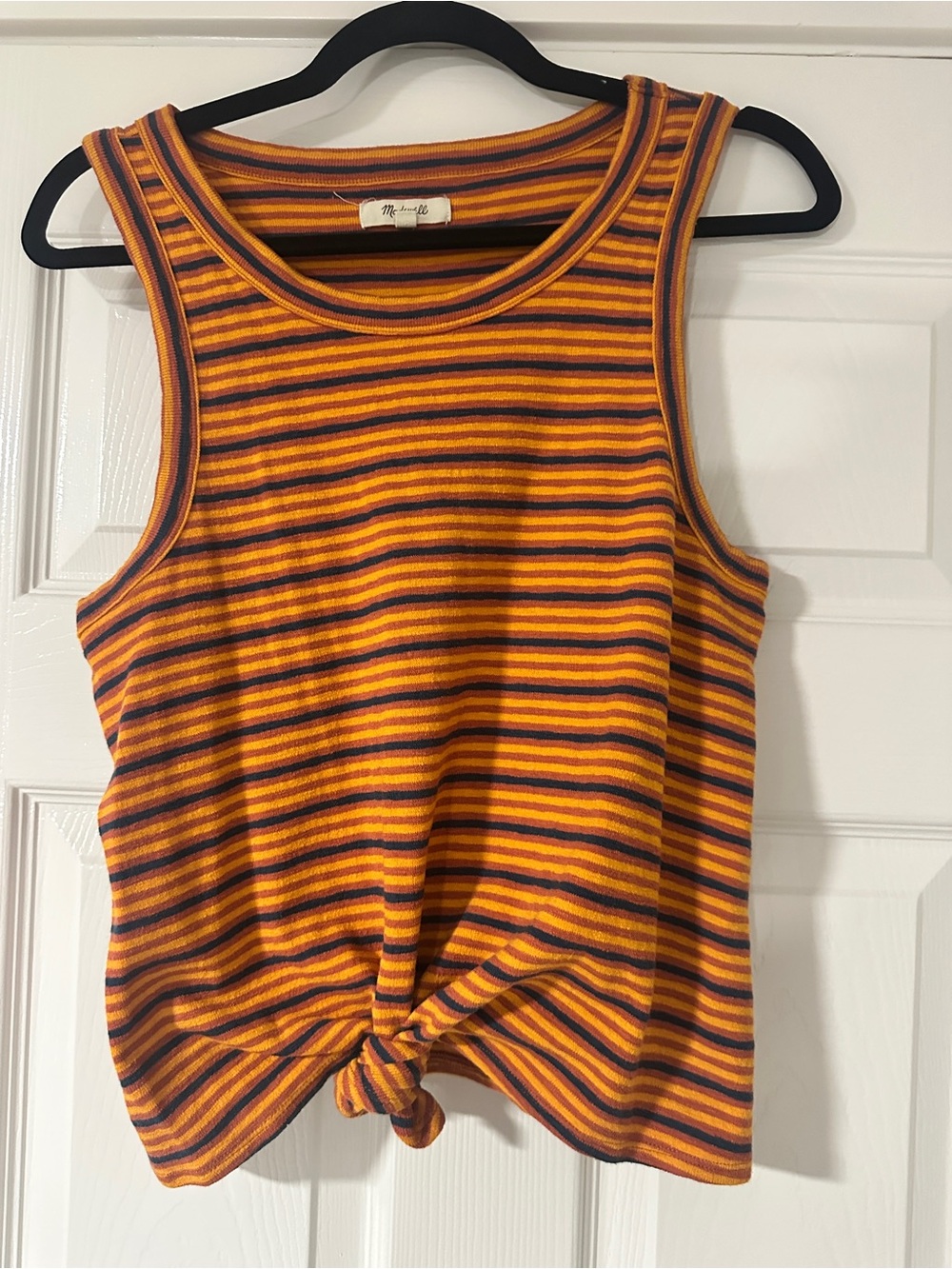 Madewell Orange and Brown Striped Knot-Front Tank